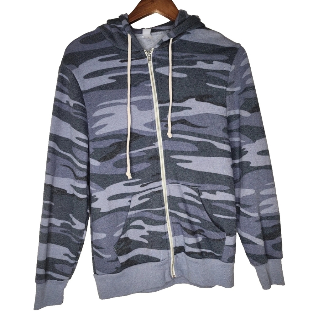 Alternative Apparel Unisex Eco-Fleece Hooded Sweatshirt in Blue Camo Size S